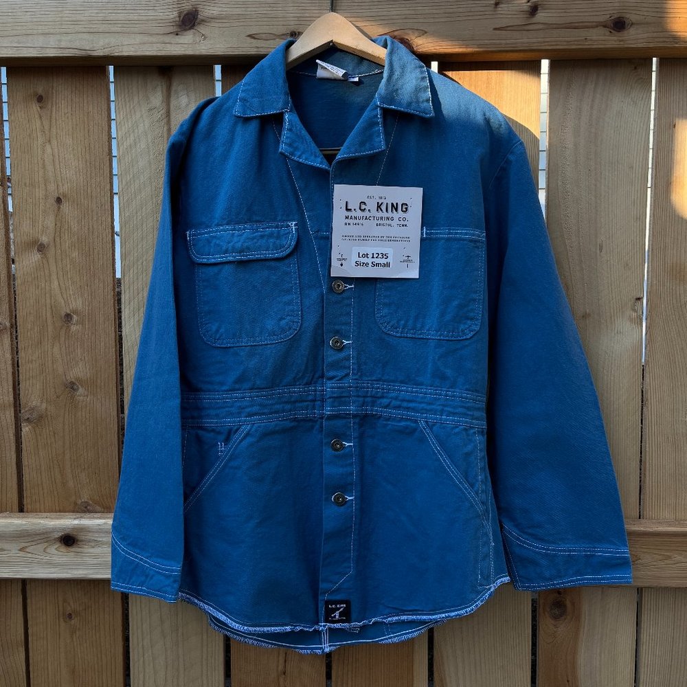 Vintage Pointer Brand Blue Indigo Overdye Chore Jacket Coat Duck Canvas USA - SM